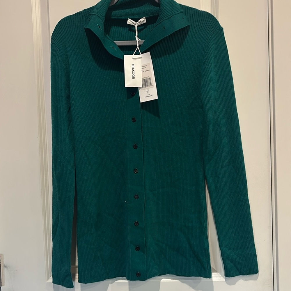 NWT Thakoon Button Up Turtleneckck Sweater. Medium. Color green - Picture 1 of 2